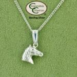 3D horse head sterling silver equestrian necklace. Quality horse jewelry necklace that features a 3D horse head.