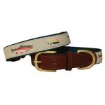 American traditions leather and ribbon dog collar with a bella floral design. Auburn Leathercrafters