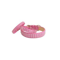 Pink leather Maddie and Maxwell dog collar with Swarovski crystals.