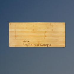 Custom engraved bamboo 4-H charcuterie board with your choice of 4-H logo and personalized text. 6+ 4-H logos to choose from.