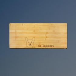 Custom engraved bamboo charcuterie board with your choice of corgi design and personalized text. 100+ Corgi Designs to choose from.