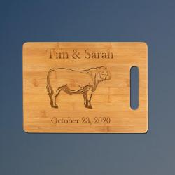 Custom engraved bamboo farm animal cutting board with farm animal design and personalized text. 100+ farm animal designs to choose from.