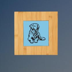 Custom bamboo golden retriever trivet with your choice of a golden retriever design and personalized text. 80+ Golden Retriever designs to choose from.