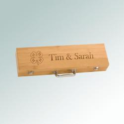 Personalized 4-H BBQ tools gift set with engraved text and the 4-H logo of your choice.