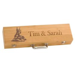 Personalized BBQ tools gift set with engraved Doberman dog design and text. Doberman BBQ Set