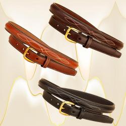 Raised leather belt with fancy stitching.