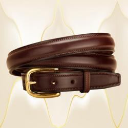 Raised English bridle leather belt with your choice of brass or silver buckle.