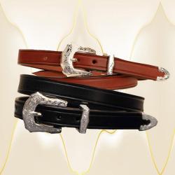 Tory Leather fancy silver buckle leather belt in black or oakbark bridle leather.