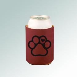 Personalized leatherette dog paw beverage holder with your choice of dog paw design and engraved text. 25+ dog paws to choose from.