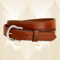 Line & stitched bridle leather belt with your choice of a brass or silver belt buckle.