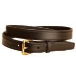 Black Edge Stitched Leather Belt with Brass Buckle - Equestrian