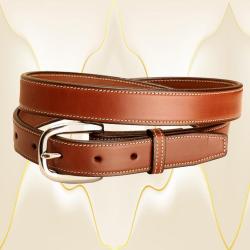 Edge stitched 1" wide leather belt with choice of buckle.