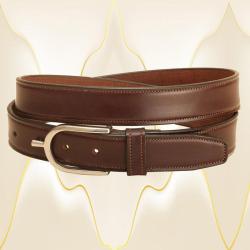 1 1/4" English spur leather belt with a stainless steel spur buckle.