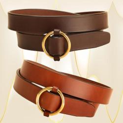 Brass ring buckle leather belt in Havana or oakbark..