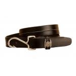 Stainless steel fish hook buckle on a bridle leather nautical belt.