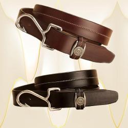 Fish hook buckle on a bridle leather belt that is 1 1/4" wide