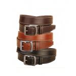 Double row of edge stitching and a bridle leather equestrian belt with nickel silver buckle.