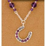Horseshoe Dangle Necklace - Amethyst. Adjustable equestrian horse jewelry fashion necklace.