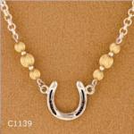Horseshoe Necklace with 2 tone beads. Adjustable equestrian horse jewelry fashion necklace.