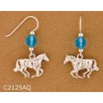 Cantering Horse Earrings - Aqua. Equestrian horse jewelry fashion earrings.