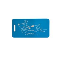 Anodized aluminum luggage tag with your choice of personalized text and engraved dog design. Dog Backpack Tag