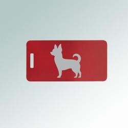 Aluminum dog breed luggage tag with your choice of personalized text and engraved dog breed design. 100+ dog breeds to choose from.