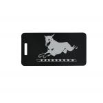 Anodized aluminum luggage tag with your choice of personalized text and engraved Doberman design. Doberman Backpack Tag