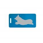 Engraved aluminum luggage tag with your choice of corgi design and personalized text. Corgi Backpack Tag