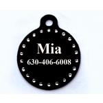 Add a little bling to your dog's collar with a custom engraved swarovski crystal and aluminum circle dog ID tag.