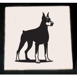 Personalized ceramic trivet with an engraved Doberman design and custom text. Doberman Trivet