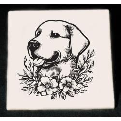 Personalized ceramic trivet with an engraved Golden Retriever dog design and custom text. Golden Retriever Trivet