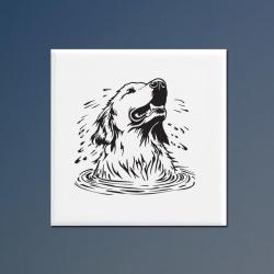 Personalized ceramic golden retriever trivet with an engraved golden retriever design and custom text.