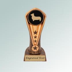 Personalized cobra corgi trophy with your choice of corgi design and custom engraved text.  100+ corgi designs to choose from.