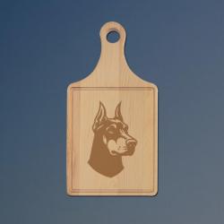 Custom engraved drip ring maple cutting board with a doberman design and personalized text. 25+ doberman designs to choose from.
