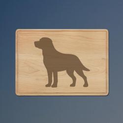 Personalized drip ring maple cutting board with a dog breed and custom engraved text. 100+ dog breeds to choose from.