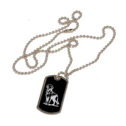 Custom engraved black and silver dog tag necklace with personalized text and the Golden Retriever dog design of your choice. 80+ Golden Retriever Designs