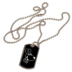 Custom engraved black and silver Military GI dog tag necklace with personalized text and the dog design of your choice. Dog Necklace