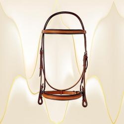 5/8" fancy stitched raised Edgewood leather horse bridle with a padded noseband and browband. Comes in pony, cob and horse size.