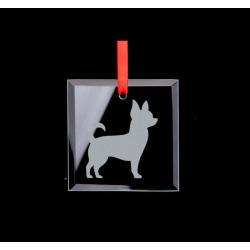 Custom engraved square glass ornament with your choice of dog design and personalized text. Glass Dog Ornament