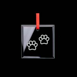 Custom engraved square glass dog paw ornament with your choice of dog paw design and personalized text.