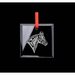 Custom engraved square glass ornament with your choice of horse design and personalized text. Horse Ornament