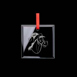Engraved square glass horse Christmas ornament with your choice of horse Christmas design and personalized text.