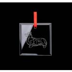 Square glass engraved Christmas ornament / sun catcher with personalized text and the corgi design of your choice. Corgi Ornament