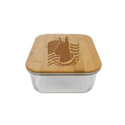 Personalized glass and bamboo doberman design food storage container. Doberman Treat Container