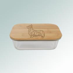 Corgi food storage container with your choice of custom engraved corgi design and personalized text. 100+ corgi designs to choose from.
