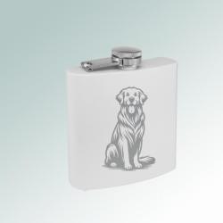 Colorful 6 oz golden retriever flask with personalized text and the golden retriever design of your choice. 80+ Golden Retriever designs to choose from.