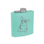 Personalized flask with an engraved Corgi design and custom text. Corgi Flask