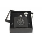Custom engraved stainless steel flask and funnel gift set with engraved breed logo of your choice. Horse Flask Set