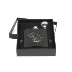 Custom engraved stainless steel flask and funnel gift set with engraved dog design of your choice. Dog Flask Set
