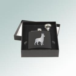 Custom engraved stainless steel dog breed flask and funnel gift set with engraved dog breed design of your choice. 100+ dog breeds to choose from.